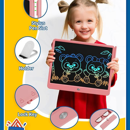 TEKFUN Teen Girl Gifts Ideas, 15inch LCD Writing Tablet for Kids Age 8-10 and Up, Doodle Board 4 5 6 7 Year Old Girl Toys, Mothdays Day Gifts Homeschool Supplies Easter Gifts for Adults(Pink)
