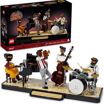 LEGO Ideas Jazz Quartet 21334 Building Blocks - Featuring Buildable Stage with 4 Band Musician Figures, Includes Piano, Double Bass, Trumpet, and Drum Kit Instruments, Great Home Display for Adults