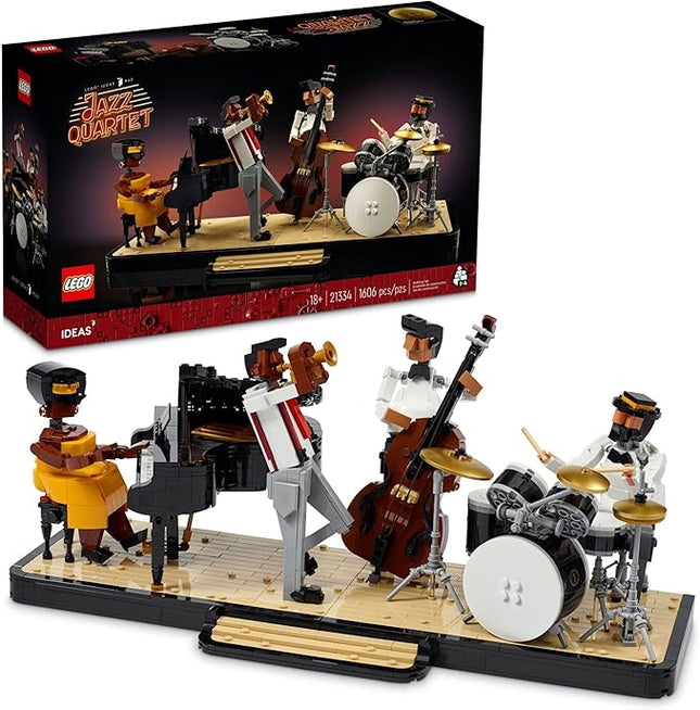 LEGO Ideas Jazz Quartet 21334 Building Blocks - Featuring Buildable Stage with 4 Band Musician Figures, Includes Piano, Double Bass, Trumpet, and Drum Kit Instruments, Great Home Display for Adults