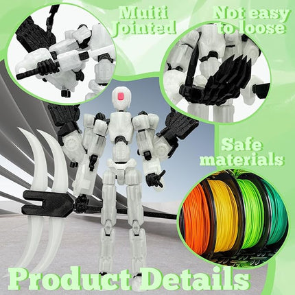 T13 Action Figure Assembly Completed, T13 Multi-Jointed Movable Robot Action Figure Set,Collectors Desktop Decorations for Game Lovers Toys (White Luminous Green, 5.5IN)