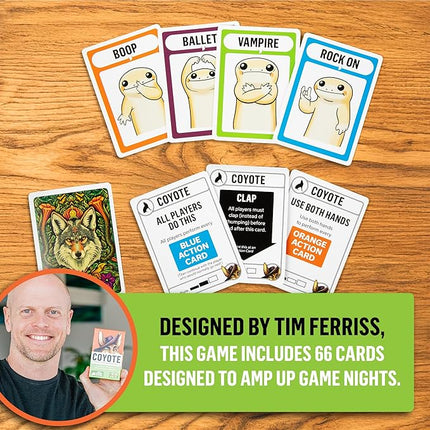 Exploding Kittens Coyote Created by Tim Ferriss, Special Edition Large Box: Includes 6 Unique Action Cards: a Challenge Party for 3-8 Players, Ages 10 and Up, Great for Family Night