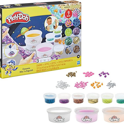 Play-Doh Slime Cosmic Mix 'n Squish Outer Space Toy Mixing Kit for Kids 4 Years and Up with 3 Colors and 9 Different Mix-ins, Non-Toxic