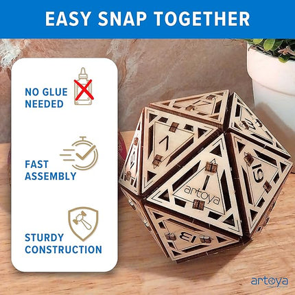 3D Wooden Puzzles for Teens & Adults – Smart Brain Teaser Puzzles, Wood Models, Creative & Educational Fun, Sustainable Materials, Ages 14 and Up Icosahedron D20