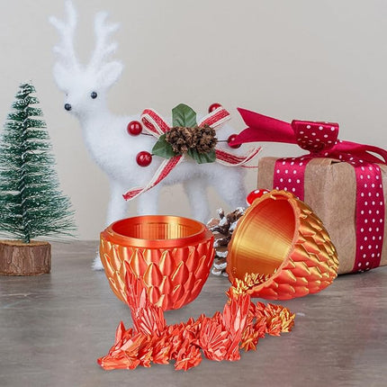 Winged Dragon Surprise Egg 3D Printed Eggs with Dragon Inside Collectible Fantasy Desk Toy Gifts for Kids Adults Christmas Easter Birthdays Holiday Decor(Orange Red,Large)