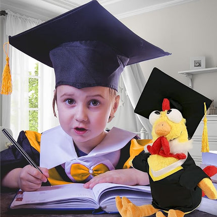 DolliBu Yellow Rooster Graduation Plush Toy - Super Soft Rooster Graduation Stuffed Animal Dress Up with Gown and Cap with Tassel Outfit - Reward Celebration Grad Gift - 10.5 Inch