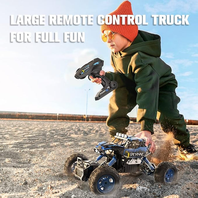 CROBOLL 1:12 Large Remote Control car for Boys Kids with Lifting Function,4WD RC Cars Electric Monster Truck Toy Gifts 4X4 Off-Road RC Rock Crawler 2.4GHz RC Truck with 2 Batteries(Blue)