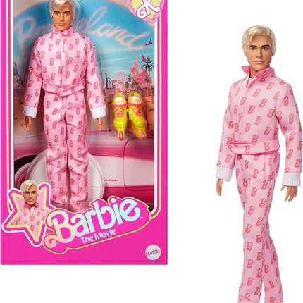 Barbie The Movie Ken Collectible Doll, Ryan Gosling as Ken Wearing Pink Jumpsuit with “B” Detail with White Sneakers and Multicolor Roller Skates