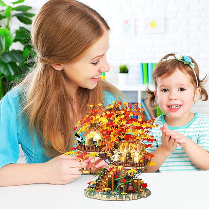 Cherry Blossom Bonsai Tree House Building Blocks Set with Acrylic Display Box, Plants Flowers Treehouse Architecture Micro Mini Block Kits Gift for Adults and Kids（2725 Pieces