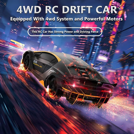Remote Control Car RC Drift Car 2.4GHz 1:24 4WD 15KM/H High Speed Racing Sport Car with LED Lights Drifting Tire Racing Sport Toy for Adults Boys Girls Kids Gift 2Pcs Rechargeable Batteries