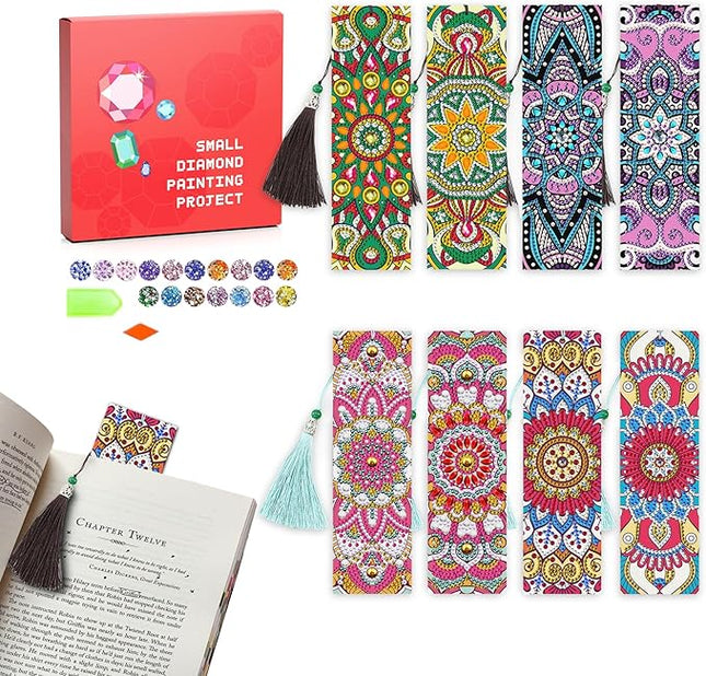 8 Pcs Diamond Art Bookmarks Kit for Adult, DIY Diamond Paint Corner Book Makers Set, Valentines Day Small Diamond Art Kits for Kids, Paint by Art Crafts Kit Gifts for Women Girls Kids
