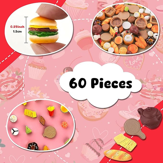 60Pcs Mini Resin Food Cute Miniature Food Figurines Tiny Food for Barbie Food Accessories Fairy Garden Micro Landscape Decoration