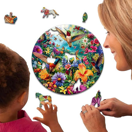 Wooden Puzzles, 326 Pieces Hummingbird Jigsaw Puzzles, Unique Shaped Wooden Puzzle for Adults and Kids, Family Game(Hummingbird, Royal)