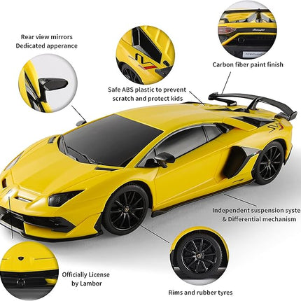 BEZGAR 1:24 Scale Lambo Remote Control Car, Electric Sport Racing Hobby Lambo Toy Car Model Vehicle, RC Car Toys for 3 4 5 6 7 8 Boys and Girls(Yellow)