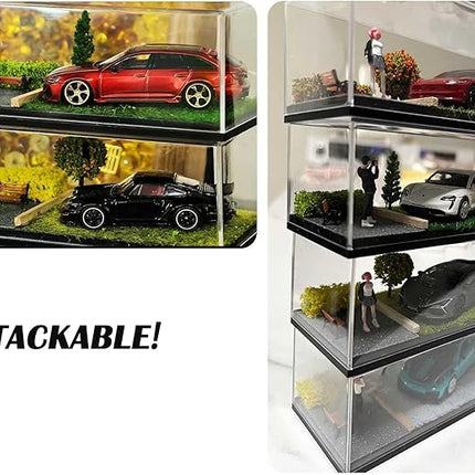 1/64 Scale Street Diorama Display Case- Clear Storage Case with Realistic Urban Road Scene for Hot Wheels , Matchbox & 1:64 Model Cars- Diecast Toy Garage -Four Seasons Set
