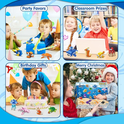 24 Packs Party Favors for Kids, 637 PCS 24in1 Marine Animals Small Fish Toys Mini Building Blocks Set for Goodie Bag Stuffers Classroom Prizes, Easter Birthday Gift for Boys Girls Ages 6-12