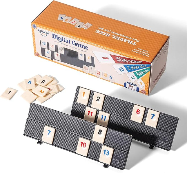 Rummy Cube Game with Portable Bag, Mini Rummy Cube Game for Adult and Kids,106 Tiles, Playing Rack，Travel Set with 4 Tiles Holders for Family Classic Board Games (Travel Edition 2-4 Players)