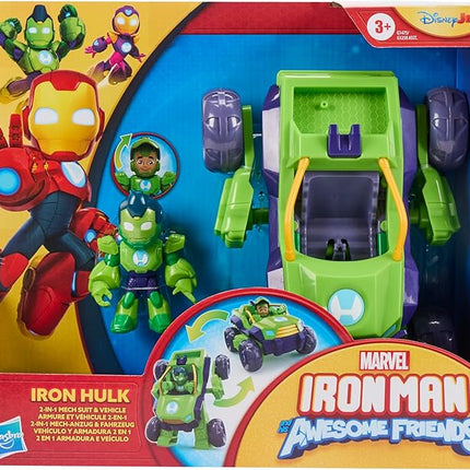 IRON MAN AND HIS AWESOME FRIENDS Marvel 2-in-1 Mech Suit & Vehicle, Action Figure & Toy Vehicle Set, 3-Inch-Scale Super Hero Toys, Ages 3+