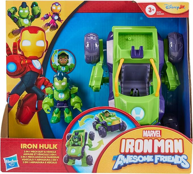 IRON MAN AND HIS AWESOME FRIENDS Marvel 2-in-1 Mech Suit & Vehicle, Action Figure & Toy Vehicle Set, 3-Inch-Scale Super Hero Toys, Ages 3+