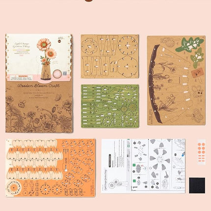 rowood 3D Puzzles for Adults,DIY Wooden Flower Building Craft Kits for Women,Christmas/Birthday Gift- Orange Gerbera Daisy
