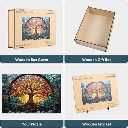 Wooden Puzzles for Adults, Mosaic Tree of Life Jigsaw Puzzles 200pcs Unique Shape Adult Puzzles, Irregular Creative Gift for Family Game (10.9 * 7.3 in)