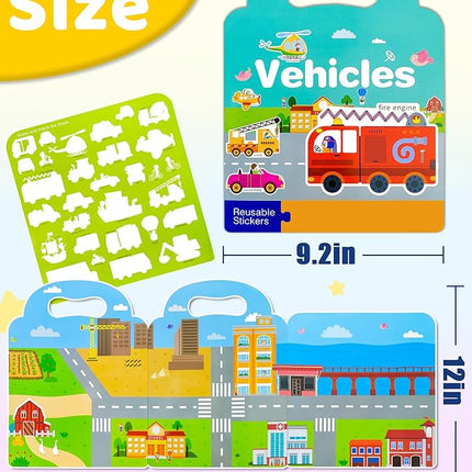 Benresive Reusable Sticker Books for Kids 2-4, Sticker Books for Toddlers 1-3 2-4, Toddler Travel Toys Activities Crafts Gifts - Vehicle
