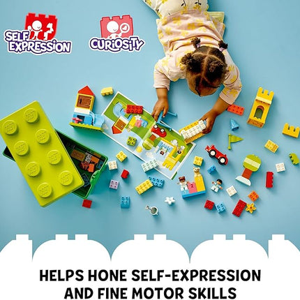 LEGO DUPLO Classic Deluxe Brick Box 10914 Starter Set - Features Storage Box, Bricks, Duplo Figures, Dog, and Car, Creative Play, Great Early Learning Toy for Toddlers Ages 18+ Months