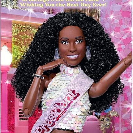 Barbie The Movie President Collectible Doll, ISSA Rae as President Wearing Shimmery White Blouse & Short Set, with Dark Curly Hair & President Sash