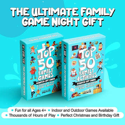Top 50 Games for Kids, Teens, & Adults - 50 in 1 Reusable Scratch Off Fun - Card Games for Families - Cool, Funny Family Game Night Gift - All Ages, 4+, 8-12, 12+