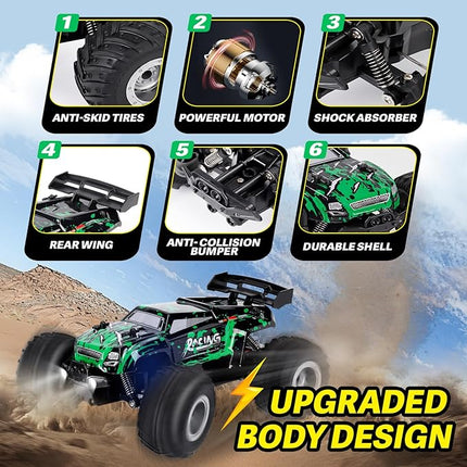 1:18 Remote Control Car for Boys Age 4-7 8-12, 20Mph All Terrian Remote Control Monster Truck with Colorful Bodylight, Headlight, High Torque Motor, Truck Toy for Boy Age 4-12 Birthday Gift