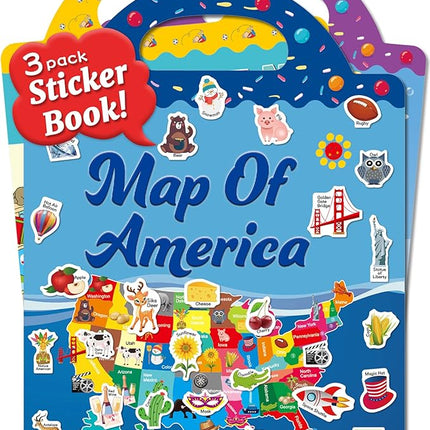 Benresive Reusable Sticker Books for Kids 2-4, Sticker Books for Toddlers 1-3 2-4, Toddler Travel Toys Activities Crafts Gifts - America Map, Fairy, My House