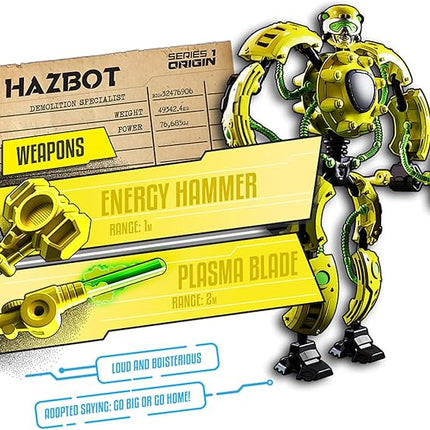 Giga Bots - HAZBOT | Energy Core Transforms Into 13 Inch Action Figure | Demolition Specialist | Unique Toy Combat Attachments and Skills | Includes 33 Buildable Pieces
