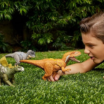 Mattel Jurassic World Wild Roar Dinosaur Toy with Sound & Attack Move, Megalosaurus Posable Action Figure Includes Digital Play, 11 inches Long