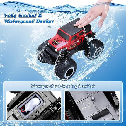 RC Trucks 4x4 Offroad Waterproof - 2.4 GHz Amphibious Remote Control Car Toys for Boys 4-7, Remote Control Monster Truck, Beach Lake Pool Toys, Remote Control Boat Birthday Gifts for Kids
