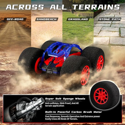 pinkking Stunt Remote Control Car with Oversized Sponge Tires Outdoor Indoor RC Car 2.4GHz Electric Race Stunt Vehicle Toy Double Sided 360° Rolling Rotating Driving Car for Kids Boys Girls Gift