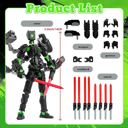 Assembly Completed T13 Action Figure，T13 mision 13 figuras originales 3D Printed Toys Nova 13 Action Figures Desktop Decorations for Game Lovers Toy (Green, 5.5 Inch)