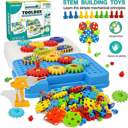 Gears Toys for Kids Ages 4-8, STEM Educational Construction Toys, Building Toy Set for Boys and Girls, Engineering Building Blocks Creative Learning Toy Set