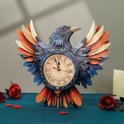 3D Wooden Puzzles for Adults Raven Clock - Crow Wall ‌‌Clock Puzzle Xmas Room Model Building Kit Creative Art Craft Gift Home Decor for DIY Enthusiasts, Brain Teaser Building Set Birthday Gifts
