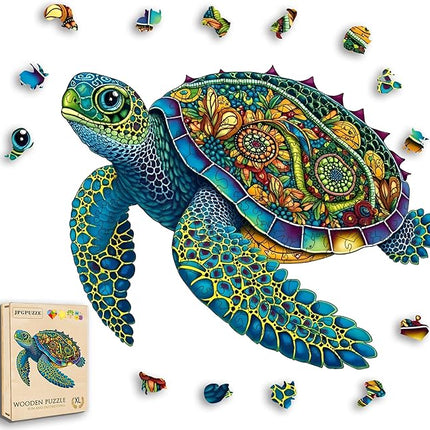 Wooden Puzzles, 242 Pieces Sea Turtle Jigsaw Puzzles, Unique Shaped Wooden Puzzle for Adults and Kids, Family Game (Sea Turtle, Royal)