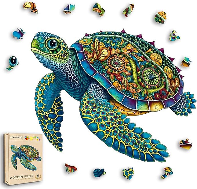 Wooden Puzzles, 242 Pieces Sea Turtle Jigsaw Puzzles, Unique Shaped Wooden Puzzle for Adults and Kids, Family Game (Sea Turtle, Royal)