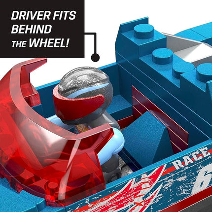 MEGA Hot Wheels Monster Trucks Toy Car Building Set, Smash & Crash Race Ace with 85 Pieces, 1 Micro Action Figure Driver, Blue, Kids Age 5+ Years