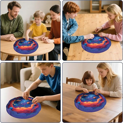 Space Wood Puzzle Adults - 199 Pcs Wooden Galaxy Jigsaw Puzzles for Adult, Stress Relief Planet Creative Game, Fun Family Night Activity, Home Decorative Gift, 11.2x11.1 in