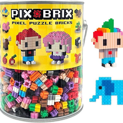 Pix Brix Pixel Art kit Puzzle Bucket - 1,500-Piece Kit with 10-Color Medium Palette – Patented Interlocking Building Bricks for 2D and 3D Creations – STEM Toy for Ages 6+