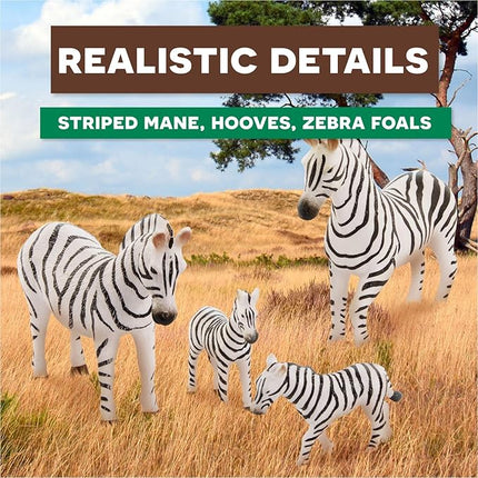 Terra by Battat – 4 Pieces Zebra Family – Realistic Plastic Safari Animals for Kids – Zoo Animal Toys – Educational Figures – Inspires Creative Play – Great Gift for Toddlers & Kids – 3+ Years