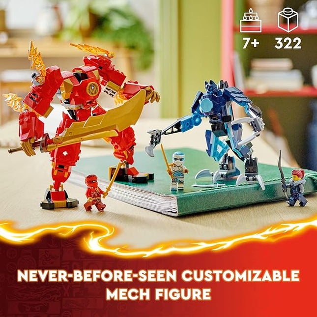 LEGO NINJAGO Kai’s Elemental Fire Mech Action Figure, Mini Ninja Toy for Kids with Customizable Red Ninja Figure Plus Kai and Zane Minifigures, Adventure Set for Boys and Girls Ages 7 and Up, 71808