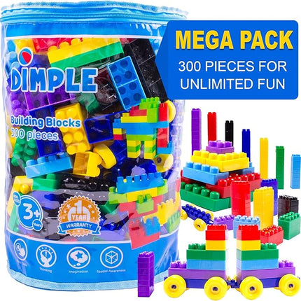 Dimple Large Building Blocks for Toddlers/Kids (600 Piece) Stackable, Multi-Colored, Interlocking Toys Safe, Non-Toxic Plastic Bright Colors, Waterproof Boys, Girls Age 3 for Kids