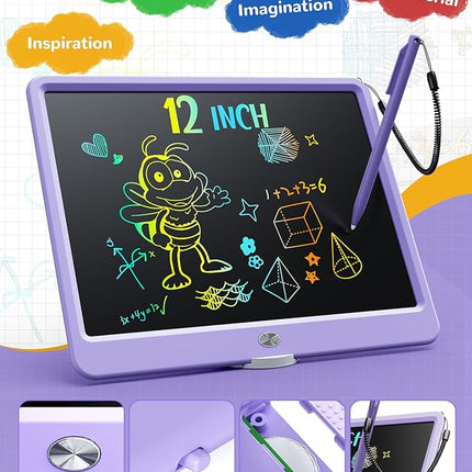 KOKODI LCD Writing Tablet, 12 Inch Colorful Toddler Doodle Board Drawing Tablet, Erasable Reusable Electronic Drawing Pads, Educational and Learning Toy for 3-6 Years Old Boy and Girls(Purple)