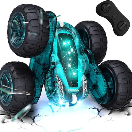 Tecnock Remote Control Car, 2.4GHz RC Cars with USB-C Easy Charging, 4WD Double Sided 360° Rotates and Flips RC Stunt Car, Toys Gift for Boys and Girls Ages 6-8, 8-12