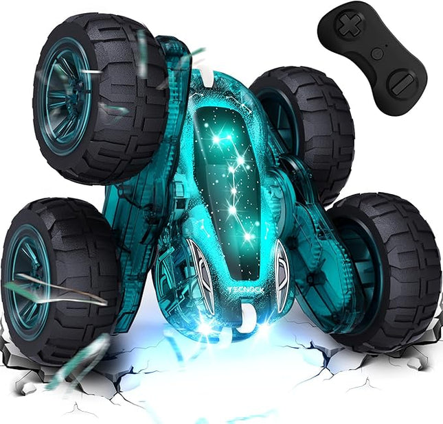 Tecnock Remote Control Car, 2.4GHz RC Cars with USB-C Easy Charging, 4WD Double Sided 360° Rotates and Flips RC Stunt Car, Toys Gift for Boys and Girls Ages 6-8, 8-12