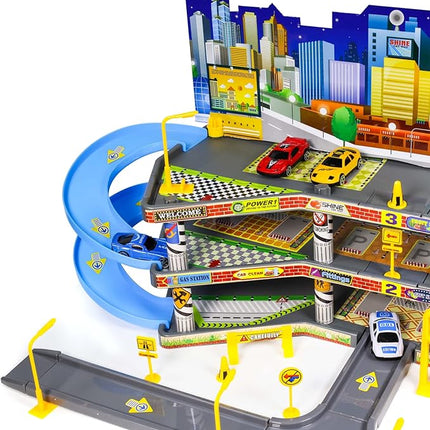 Ultimate Toy Car Garage Diecast Vehicle Playset with 4 Diecast Cars, Boys Ages 3+