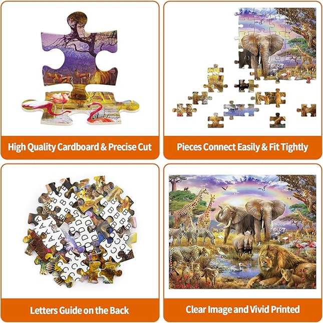 100 Piece Puzzles for Kids, African Animal 100 Piece Puzzles for Adults, Animal World Puzzle Jungle Scene Puzzle, Jigsaw Puzzles 100 Pieces for Seniors Teens Kids Ages 6-10